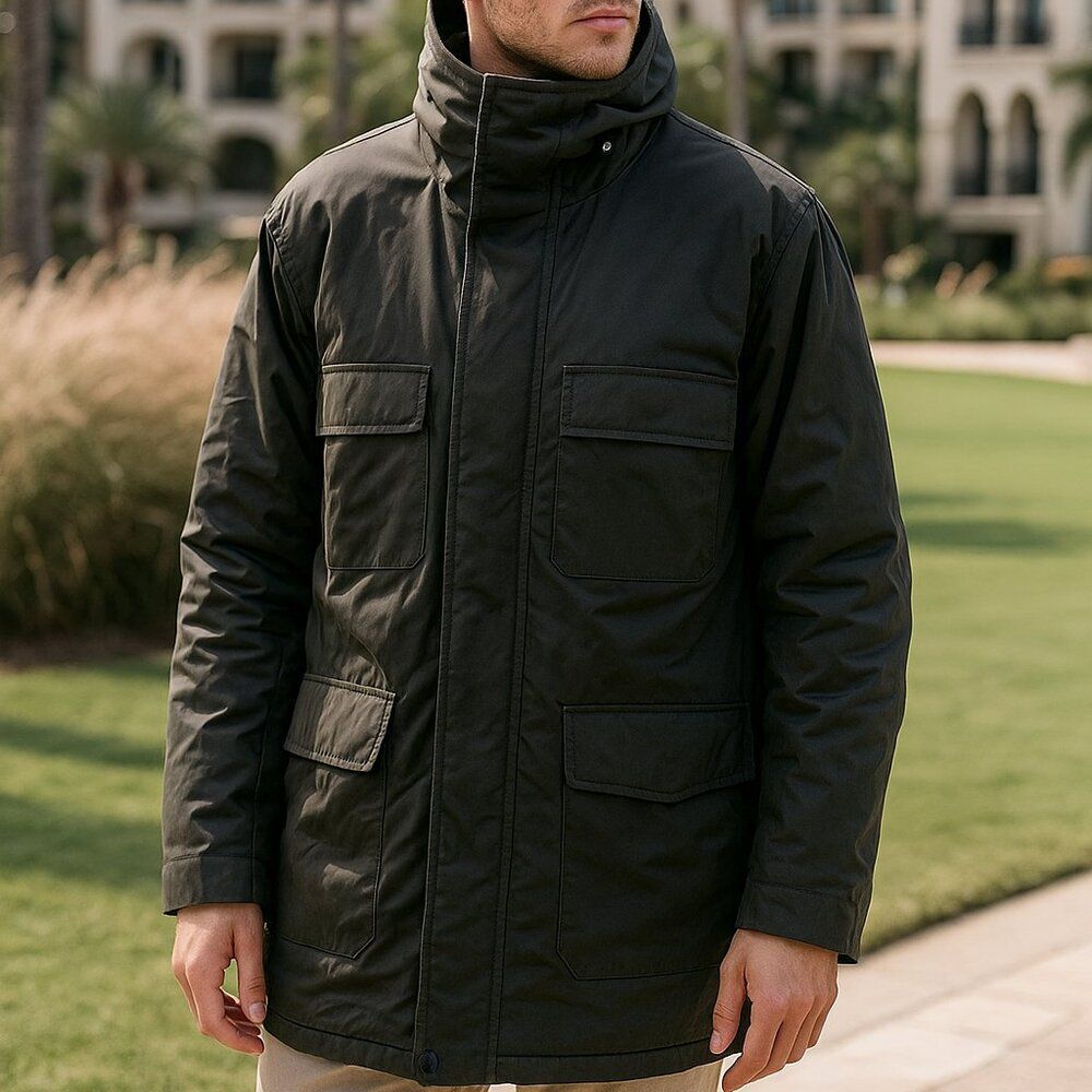 Cole Haan Men’s Black Thermore Insulated Parka | Hooded Winter Coat Large